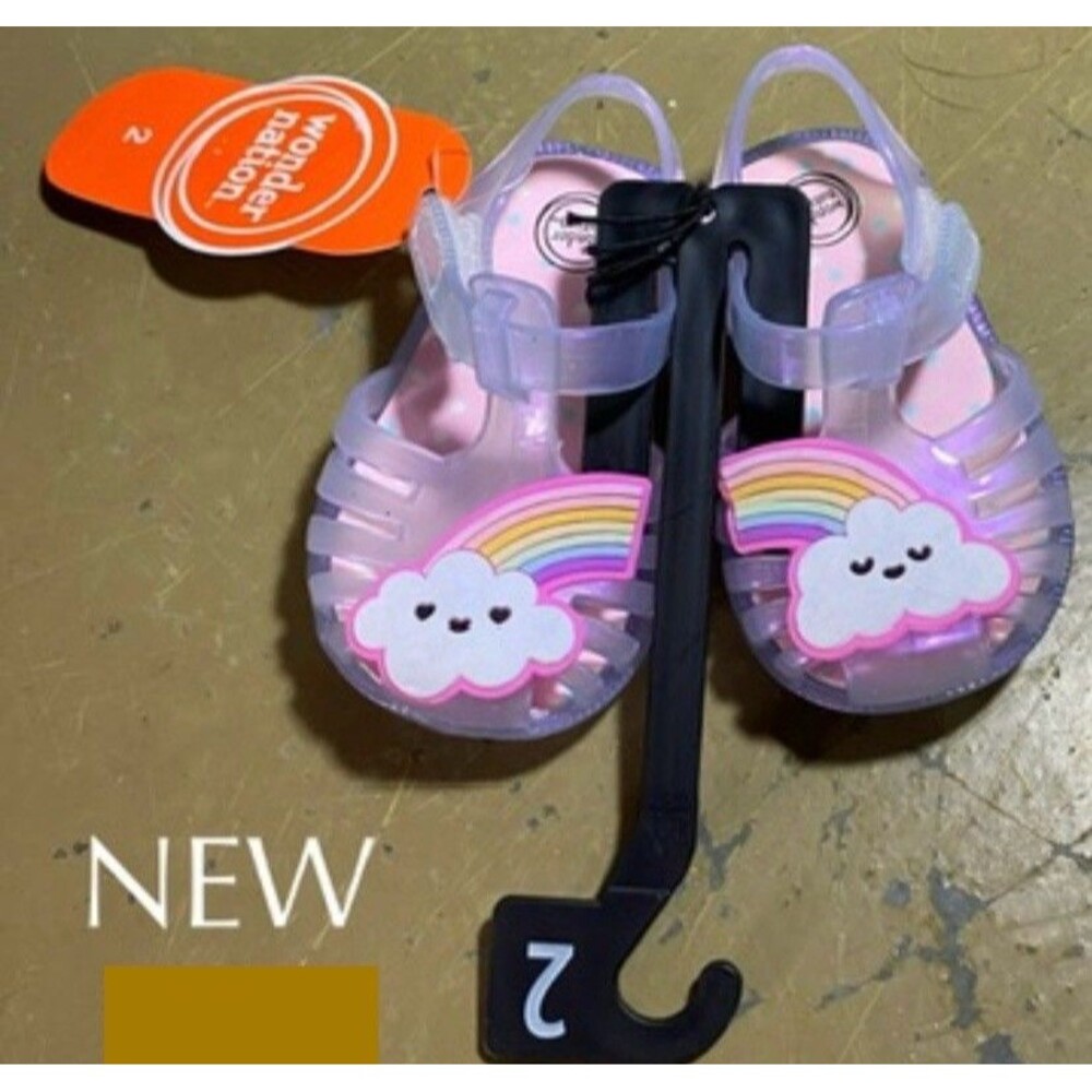 NWT Infant Size 2C Wonder Nation Jelly Sandals With Rainbow & Cloud